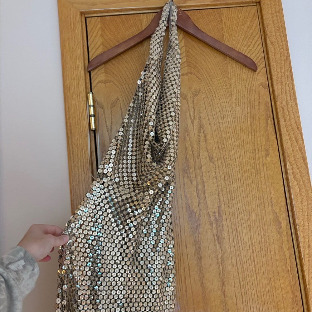 Zara Metallic Gold Sequin Midi Dress - Picture 3 of 8